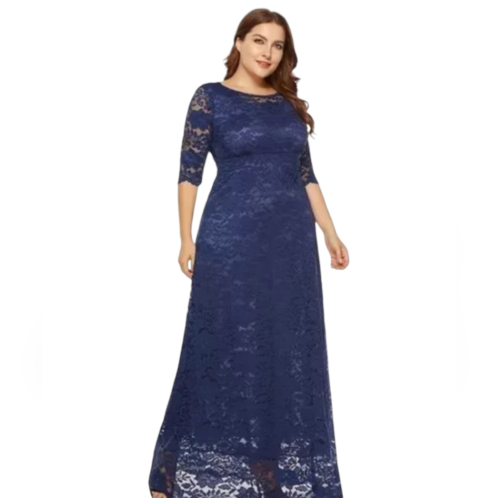 Elegant Blue Lace Maxi Dress